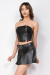Front Zipper Leather Tube Top Black