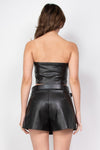 Front Zipper Leather Tube Top Black