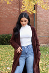 "Espresso Shot" Long Knit Cardigan Sweater