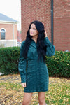 Make A Toast Corduroy Button-Up Dress Green