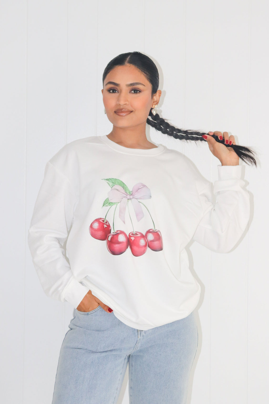 Bows & Cherries Sweatshirt White