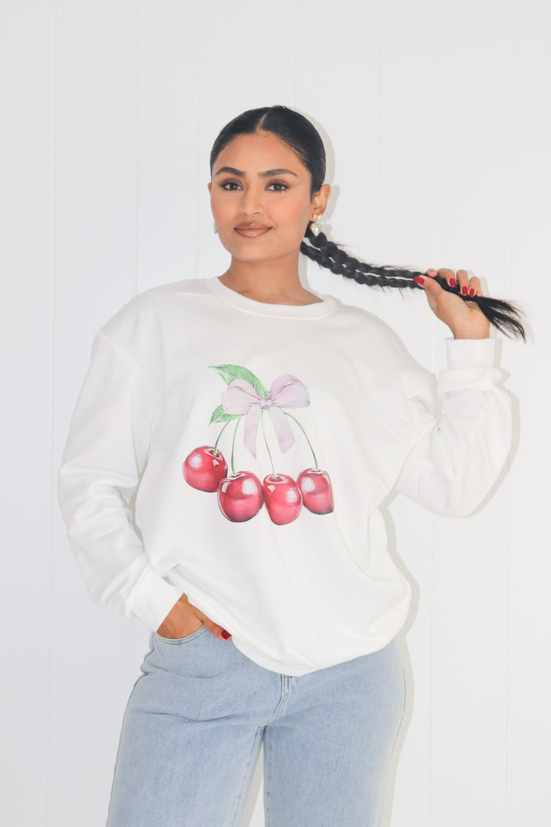 Bows & Cherries Sweatshirt White
