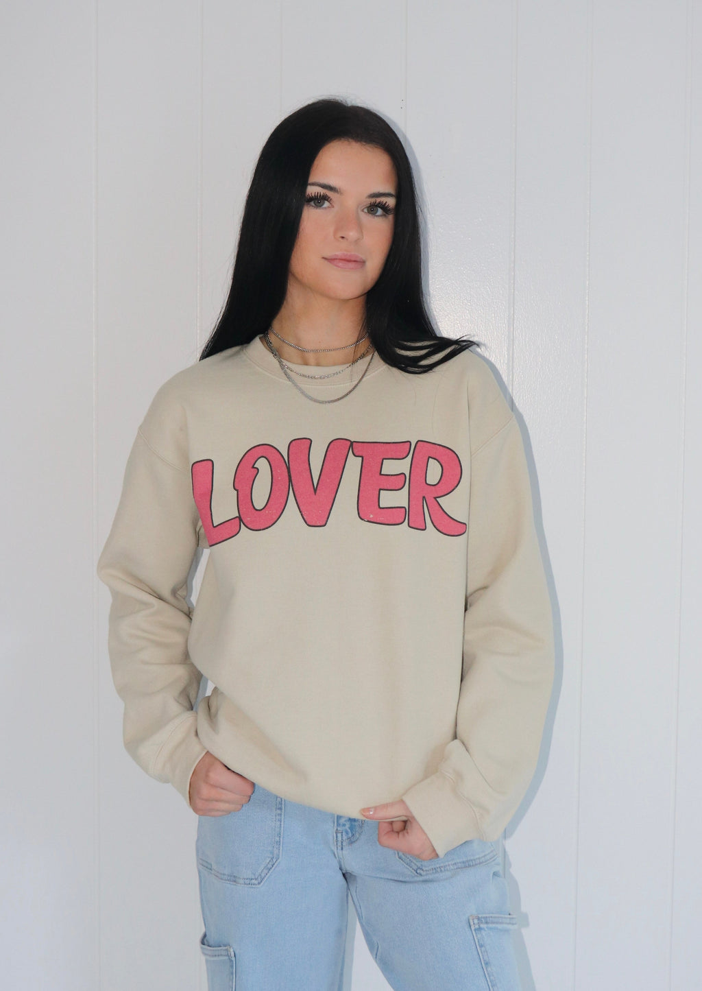Lover Graphic Sweatshirt Tan