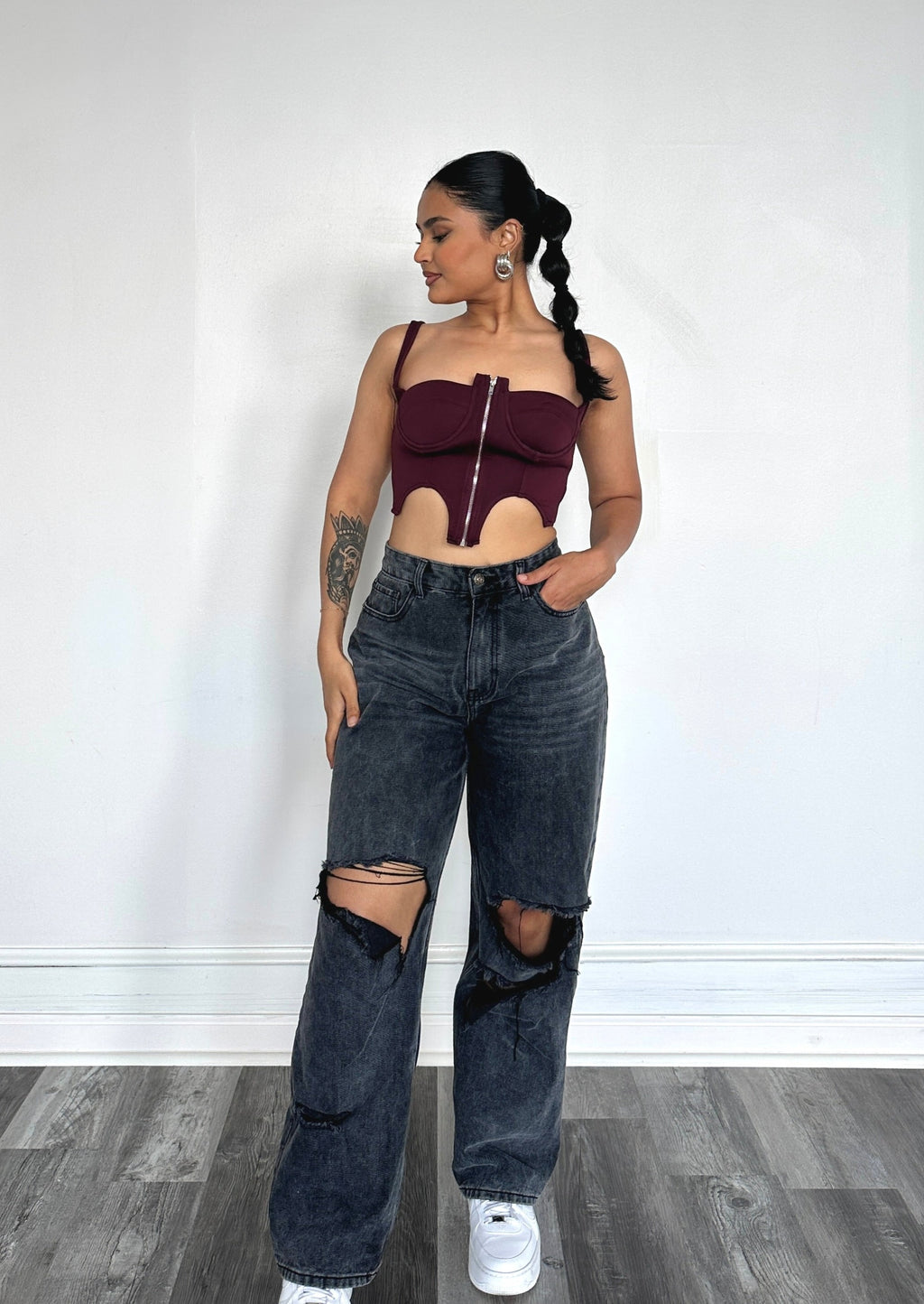 Let's Go Bustier Crop Top Maroon