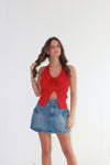 Madelyn Rosette Halter Rib Knit Top