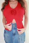 Madelyn Rosette Halter Rib Knit Top