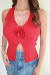 Madelyn Rosette Halter Rib Knit Top