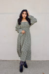 Fall Florals Longsleeve Midi Dress Olive