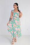 Colored In Love Floral Midi Dress- Aqua