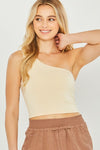 "By Your Side" One-Shoulder Crop Top - Cream (S - 3X)