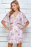 "Forever’s Not Enough" Floral Ruffle Cut-Out Dress - Lt. Pink