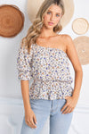 "Gently Blooming" Cream Floral One-Shoulder Top