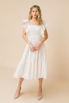 "My Wishes Came True" Flutter Eyelet Midi Dress - White