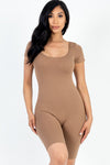 "Just Right" Short Sleeve Bodycon Romper - Mocha