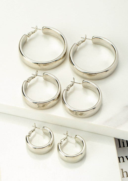 Chunky Hoop Earrings - Silver