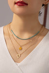 "The Petaluma" 3-Layer Flower/Heart Teal Necklace - Gold