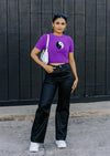 "All The Vibes" Yin-Yang Cropped Sweater - Purple