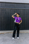 "All The Vibes" Yin-Yang Cropped Sweater - Purple