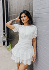 "Head In The Clouds" Ruched Waist Dress - White