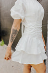 "Head In The Clouds" Ruched Waist Dress - White