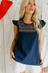 "The Fireside" Navy Embroidered Top