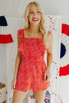 "Feel This Magic" Printed Ruffle Sleeve Romper - Red