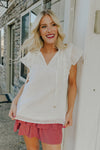 "Dawn of Day" White Printed Ruffle Sleeve Top (S-2XL)