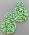 Lg. Beaded Wave Statement Earrings - Green