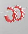 Leather Checker Hoops - Red