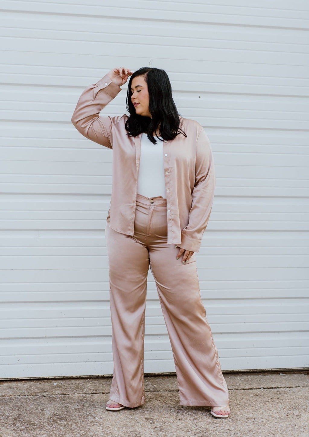 "Time Passes On" Taupe Satin 2-Piece - XL+
