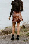 "Oh Snap" Leather Mini Skirt - Brown