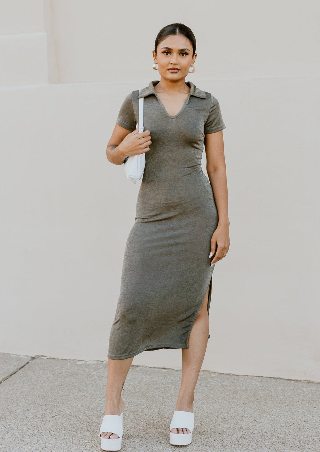 "Holding Onto The Night" Knit Midi Dress - Slate