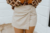 "Point Made" Leather Skort - Taupe