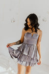 "Blow A Kiss" Ruffle Mini Dress - Gunmetal
