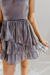 "Blow A Kiss" Ruffle Mini Dress - Gunmetal
