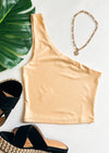 "By Your Side" One-Shoulder Crop Top - Cream (S - 3X)