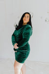 "How Joyful" Dk. Green Velvet Mini Dress - XL+