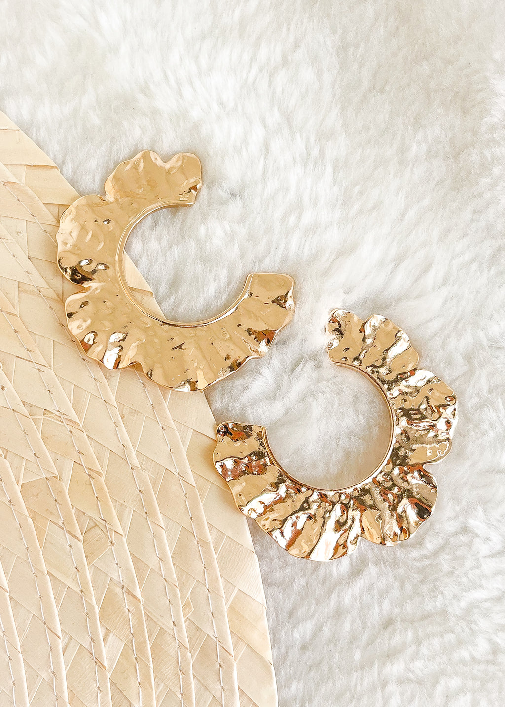 Hammered Flower Hoop Earrings - Gold