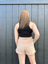 "A Pocket For You" Pleated Belt Shorts - Tan