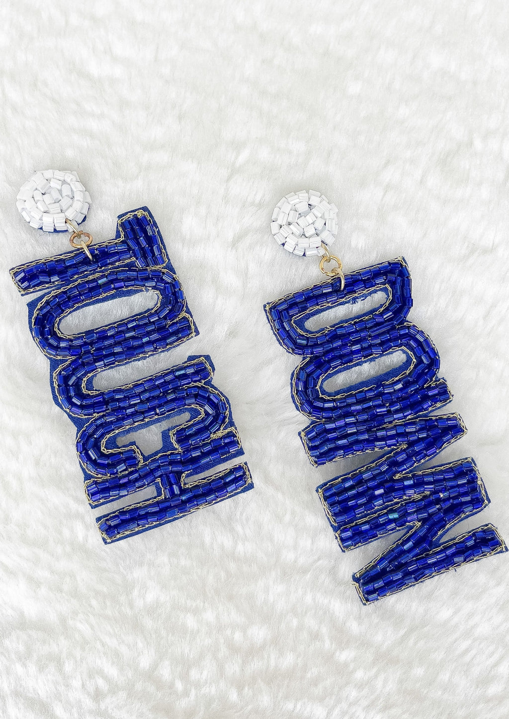 "Touch-Down" Beaded Drop Earrings - Blue