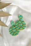 Lg. Beaded Wave Statement Earrings - Green