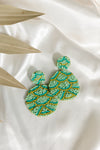 Lg. Beaded Wave Statement Earrings - Green