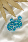 Lg. Beaded Wave Statement Earrings - Blue
