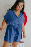 "Just A Crush" Blue Button Up Romper - XL+- 2 Colors
