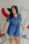 "Just A Crush" Blue Button Up Romper - XL+- 2 Colors