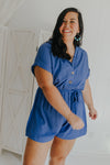 "Just A Crush" Blue Button Up Romper - XL+- 2 Colors