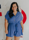 "Just A Crush" Blue Button Up Romper - XL+- 2 Colors