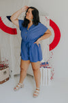 "Just A Crush" Blue Button Up Romper - XL+- 2 Colors