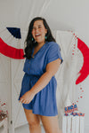 "Just A Crush" Blue Button Up Romper - XL+- 2 Colors
