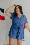 "Just A Crush" Blue Button Up Romper - XL+- 2 Colors